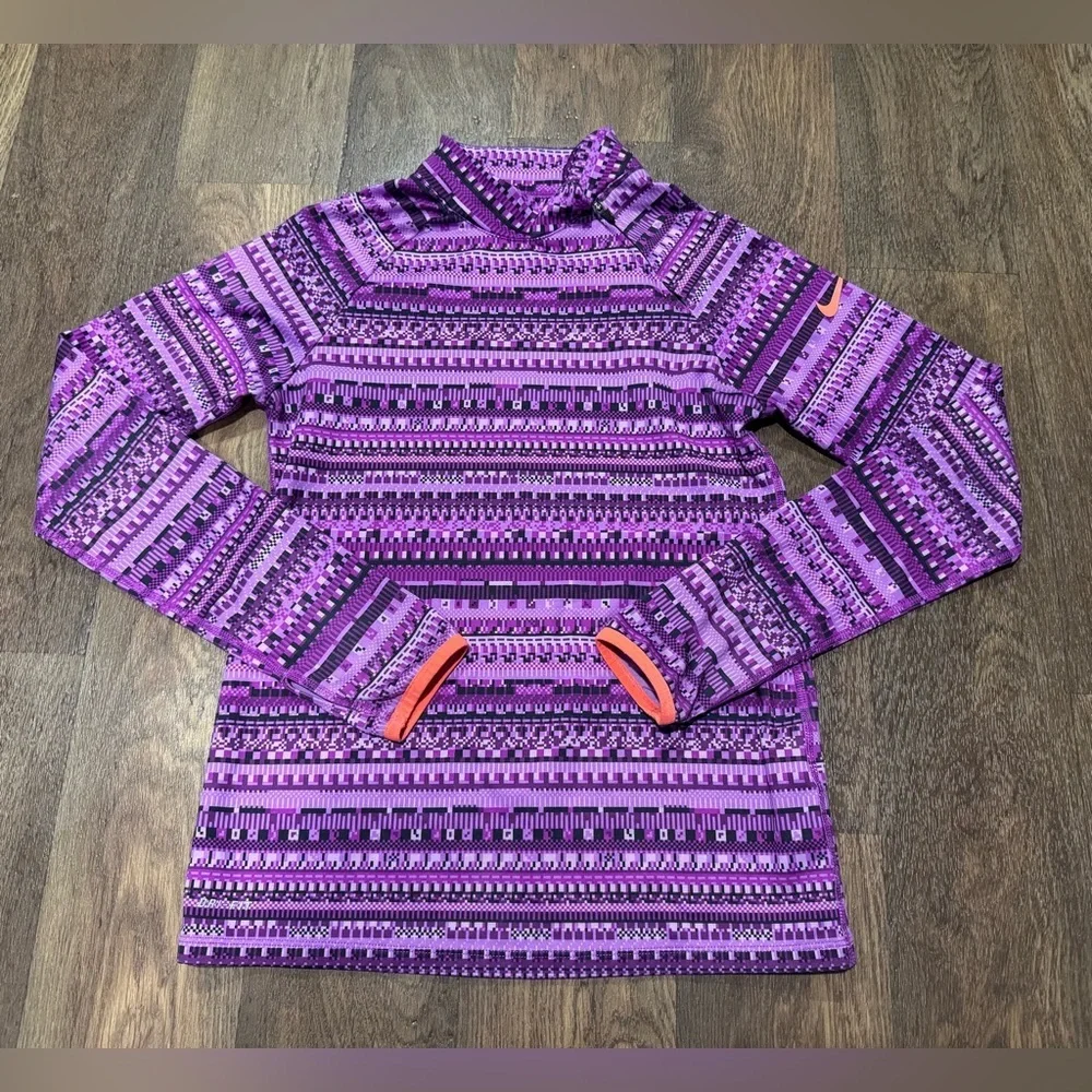 Nike Pro Girls 1/4 Zip Size Large Purple Pull Over Long Sleeve Mock Neck